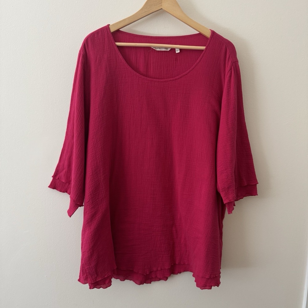Soft Surroundings Siesta Key Tunic Cotton Gauze Pink Layered Women 2X Small Hole